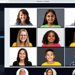 **

A vibrant online learning platform interface. Depict students actively participating in a real-time video conference, exchanging ideas and asking questions. The scene should convey a sense of community and engaged learning. Include visual elements representing personalized learning paths, such as adaptable difficulty levels and tailored activities. Focus on bright colors and a user-friendly design.

**