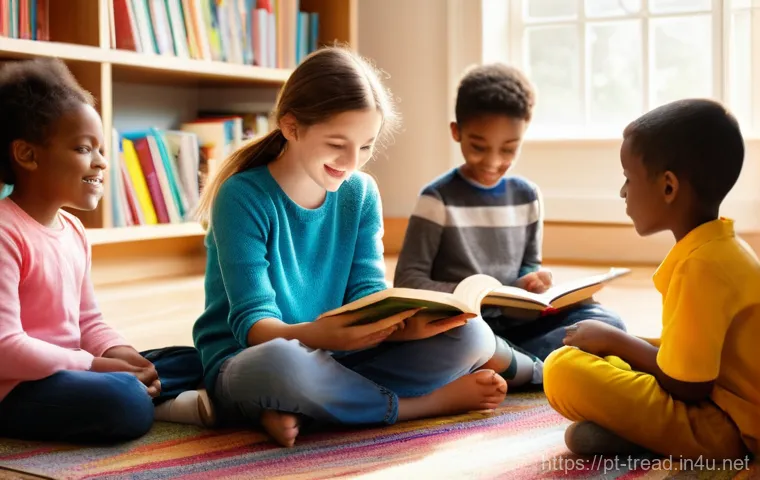 독서지도사 면접 준비법 - **A joyful and diverse reading circle with an inspiring instructor.**
A warm, inviting scene in ...