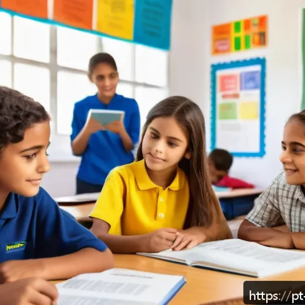 독서지도사 이론 완벽 정리 - A modern Brazilian classroom scene showing diverse students engaged in a critical reading activity, ...