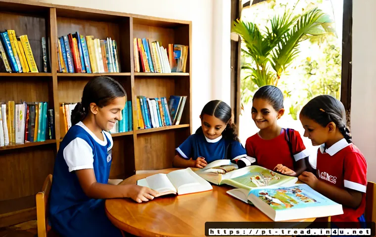 독서지도사와 아동 독서 지도 - Photorealistic scene of a warm Brazilian children’s reading workshop, a friendly female reading tuto...